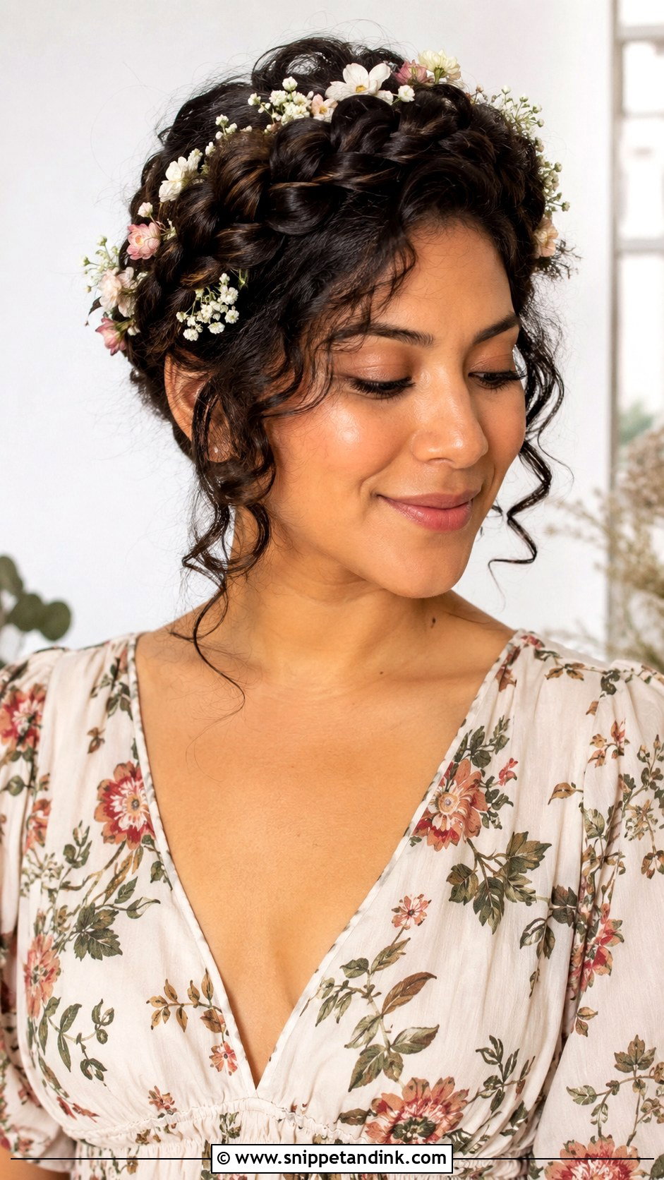 Curly Crown Braid - Snippet and Ink - 25 Curly Hair Wedding Guest Hairstyles
