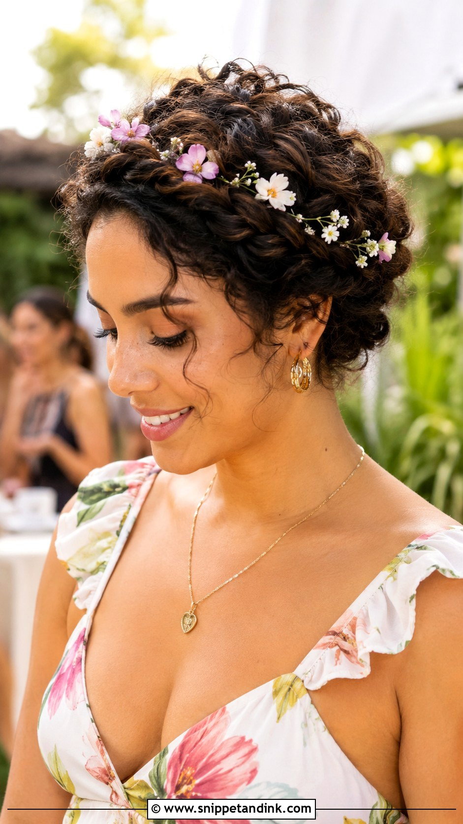 Curly Crown Braid - Snippet and Ink - 25 Curly Hairstyles for Wedding Guest