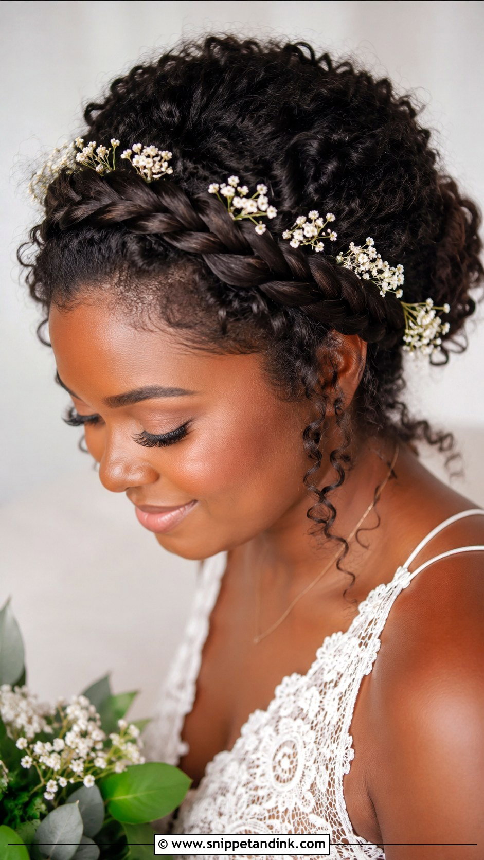 Curly Crown Braid Bridal Hairstyle - Snippet and Ink - 25 Curly Hair Bridal Hairstyles