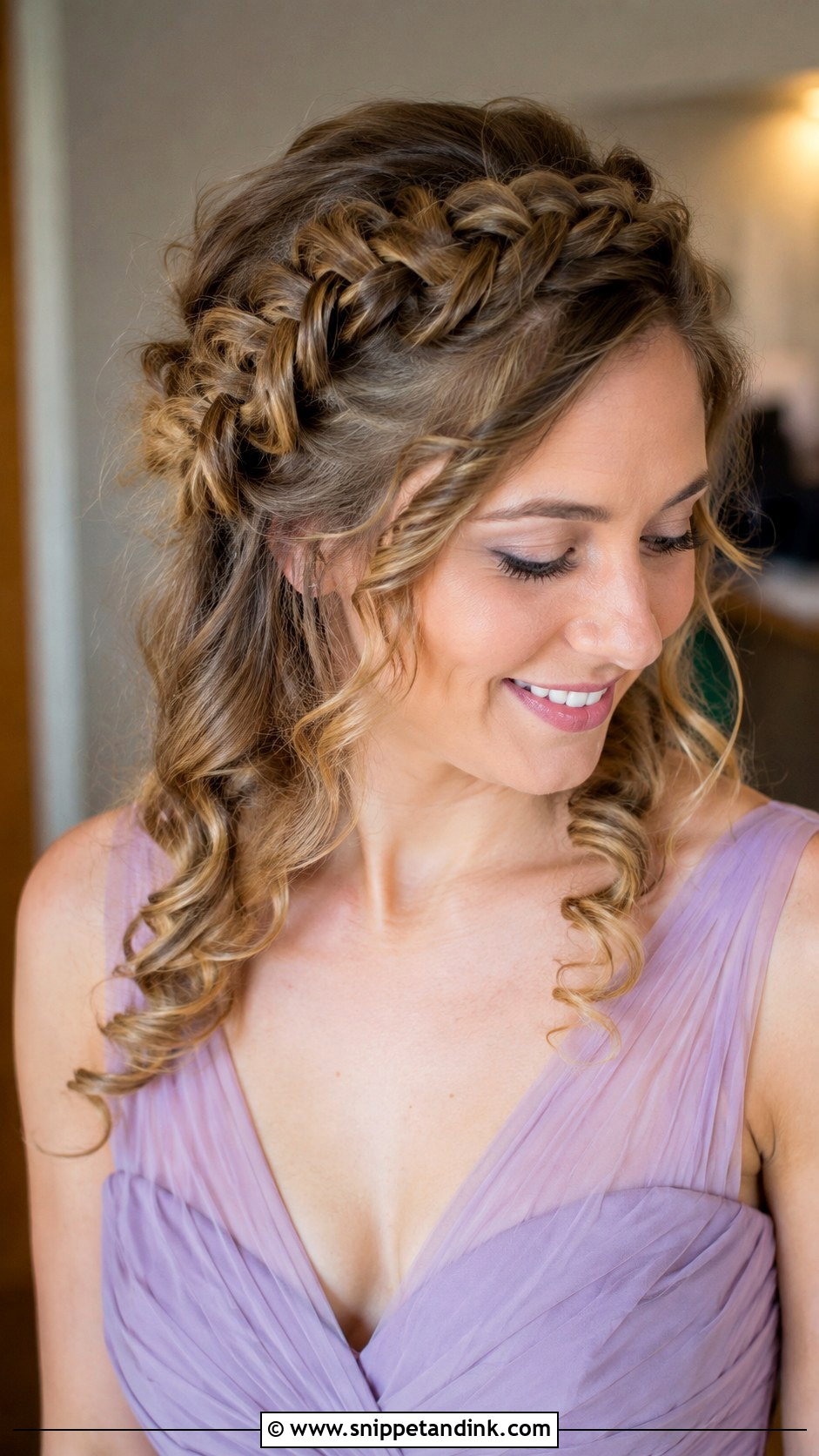 Curly Crown Braid Bridesmaid Hair - Snippet and Ink - 20 Bridesmaid Hairstyles for Curly Hair