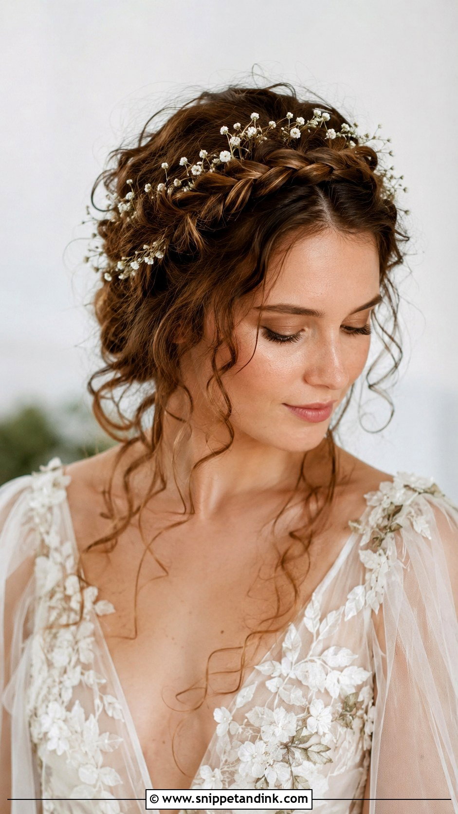 Curly Crown Braid Updo - Snippet and Ink - 20 Wedding Guest Hair Curly Ideas