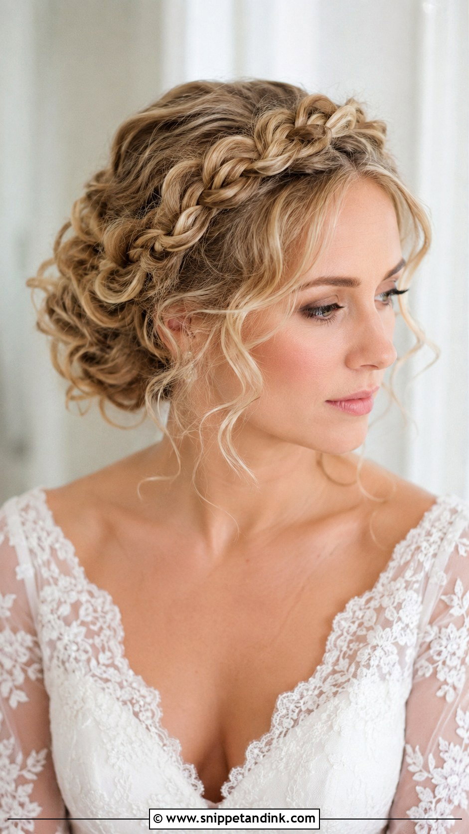 Curly Crown Braid Wedding Hair - Snippet and Ink - 20 Elegant Curly Wedding Hairstyles