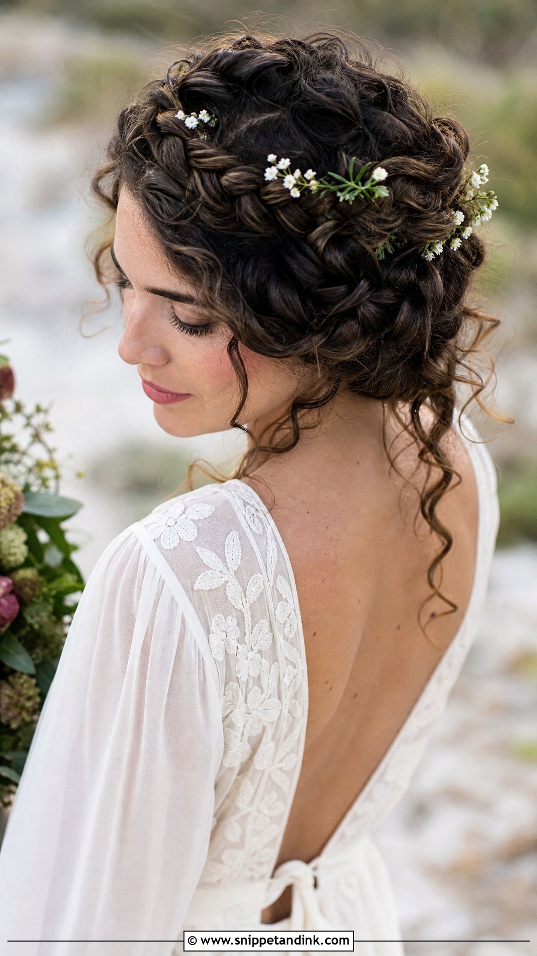 Curly Crown Braid Wedding Hairstyle - Snippet and Ink - 20 Natural Curls Wedding Curly Hairstyles