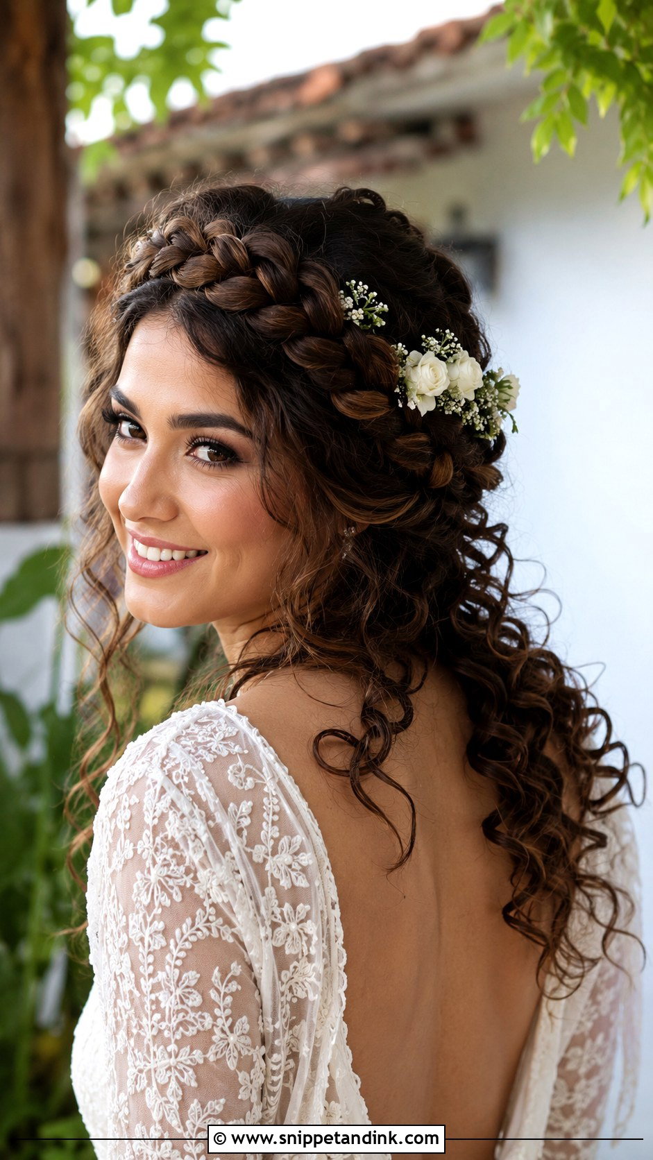 Curly Crown Braid Wedding Hairstyle - Snippet and Ink - 25 Curly Bridal Hairstyles