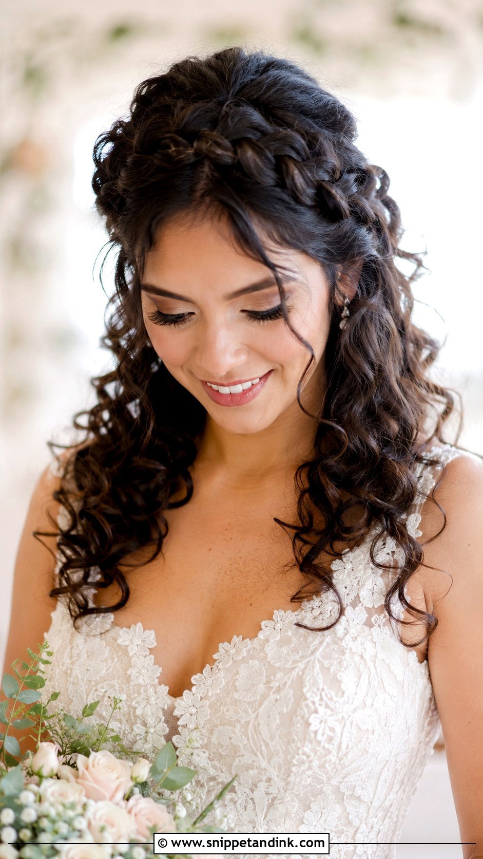 Curly Crown Braid Wedding Hairstyle - Snippet and Ink - 25 Curly Hairstyle for Wedding Ideas