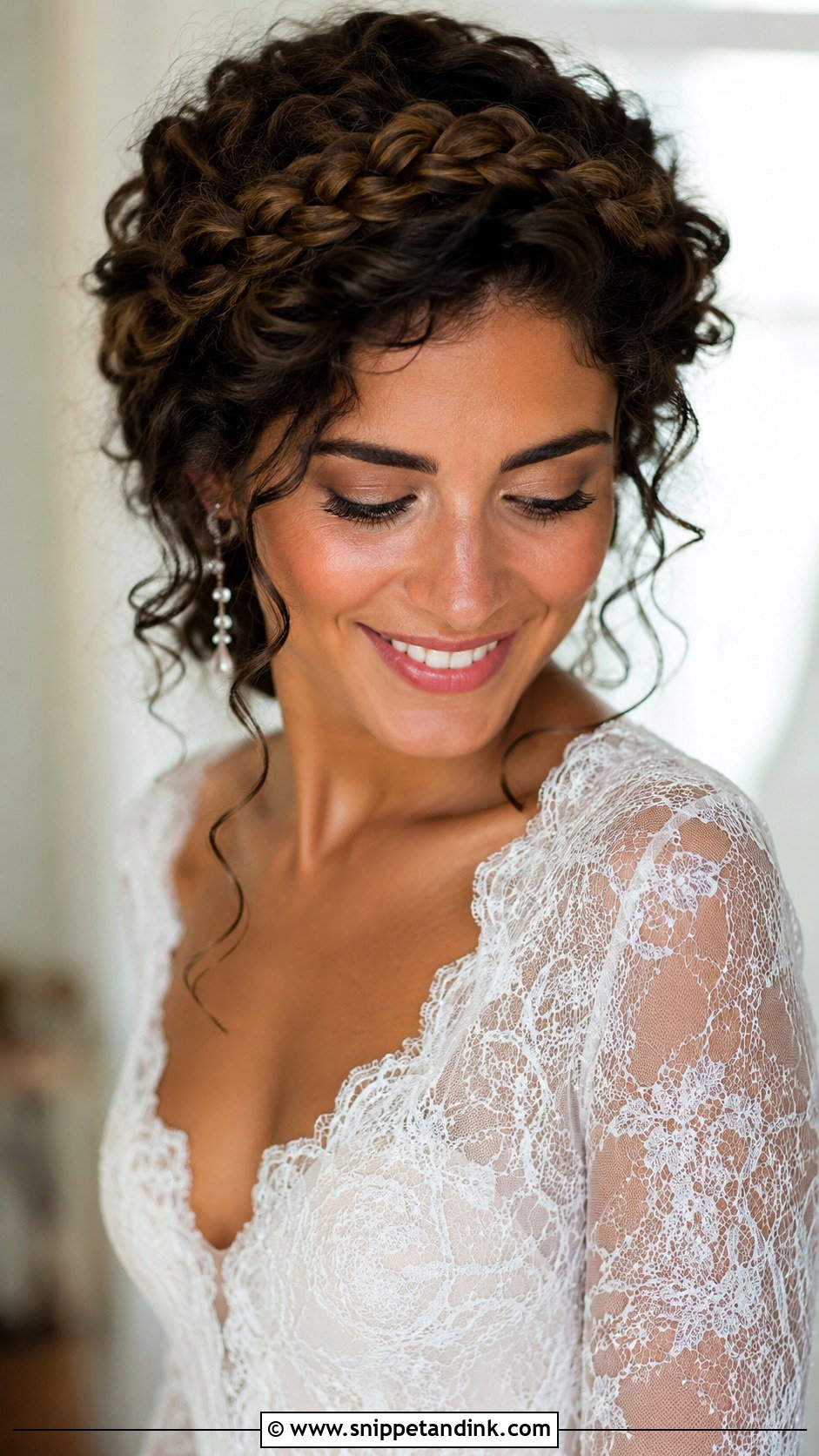 Curly Crown Braid Wedding Hairstyle - Snippet and Ink - 25 Natural Curly Wedding Hairstyles