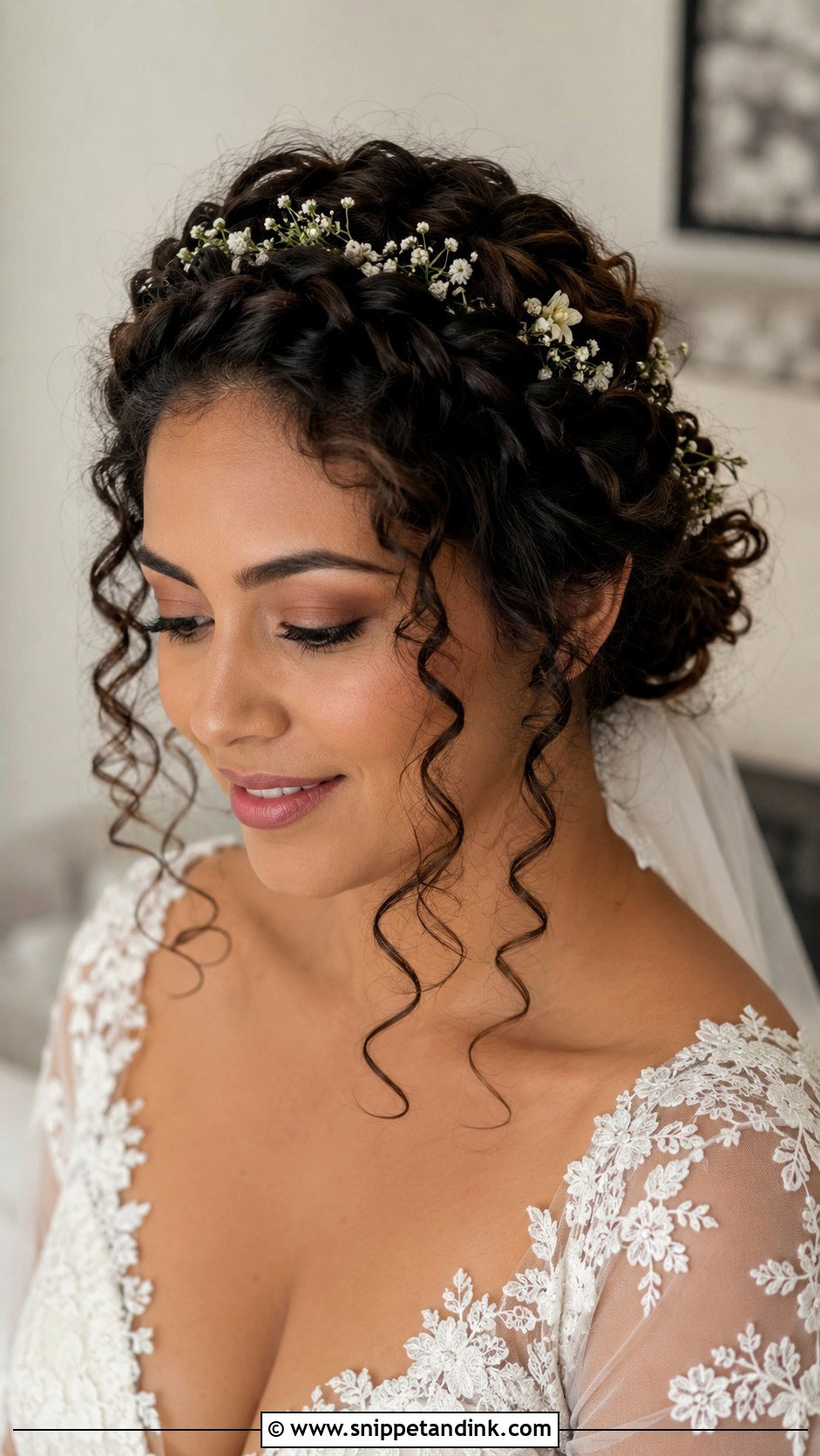 Curly Crown Braid Wedding Hairstyle - Snippet and Ink - 30 Curls Hairstyles for Wedding