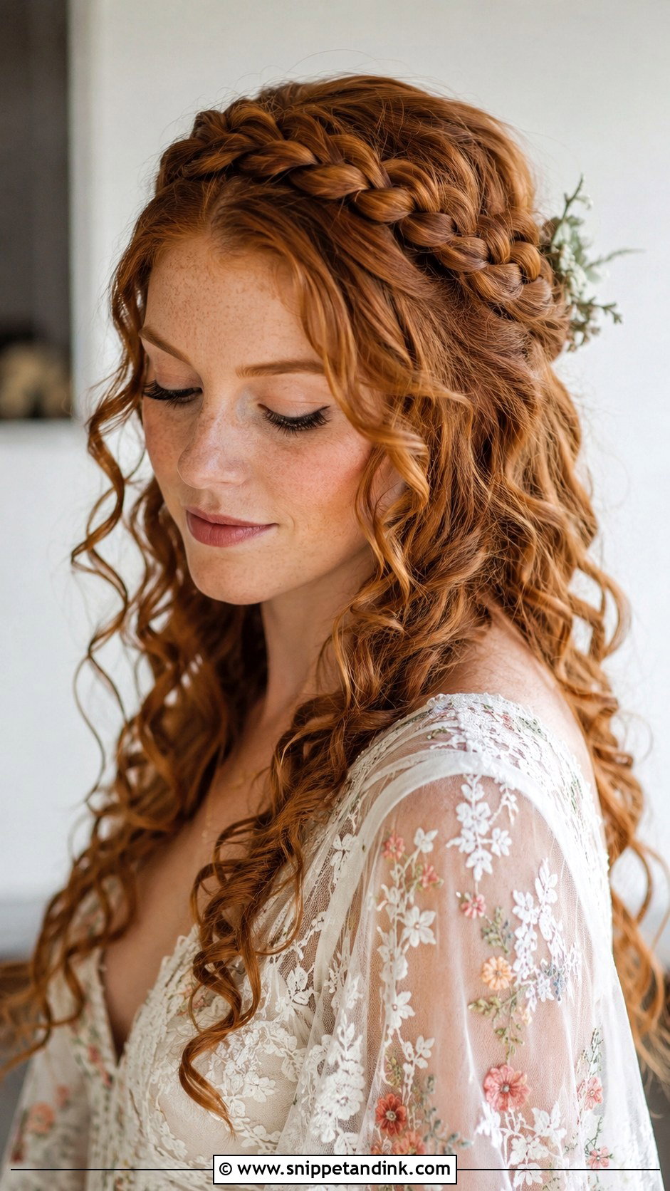 Curly Crown Braid Wedding Look - Snippet and Ink - 20 Wedding Hairstyles for Natural Curly Hair