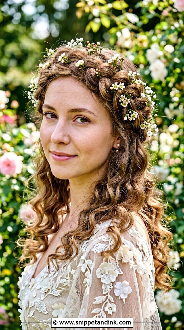 Curly Crown Braid With Curls - Snippet and Ink - 20 Bridal Hair Curls