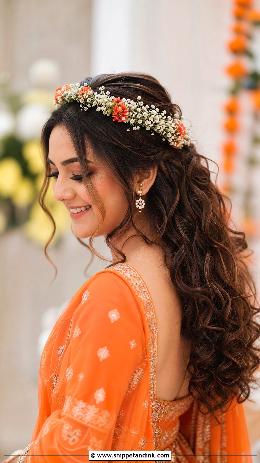 Curly Downdo for Mehndi - Snippet and Ink - 20 Desi Bridal Hairstyles