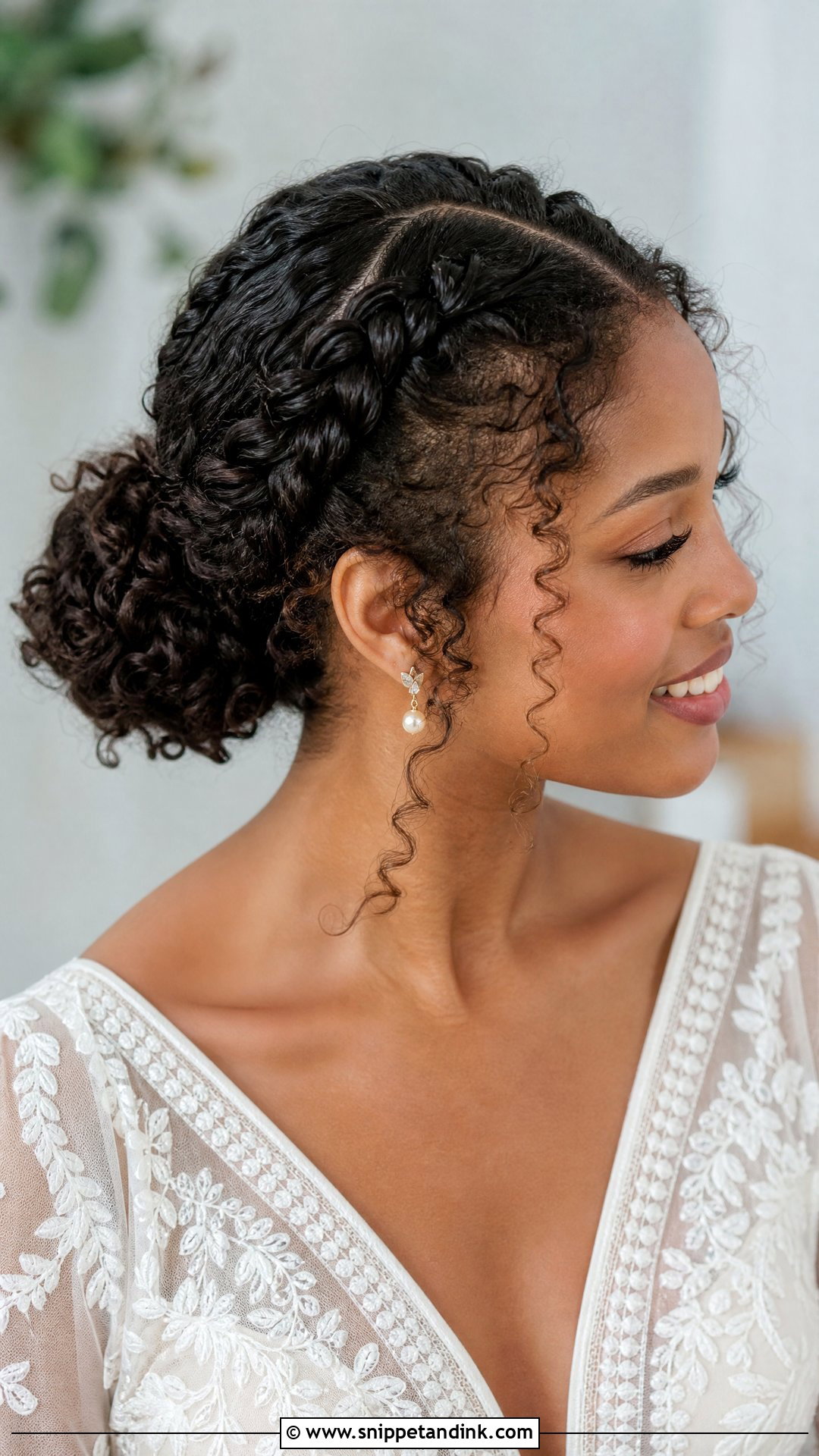 Curly Dutch Braids Into a Bun - Snippet and Ink - 20 Curly Hairstyles for Weddings