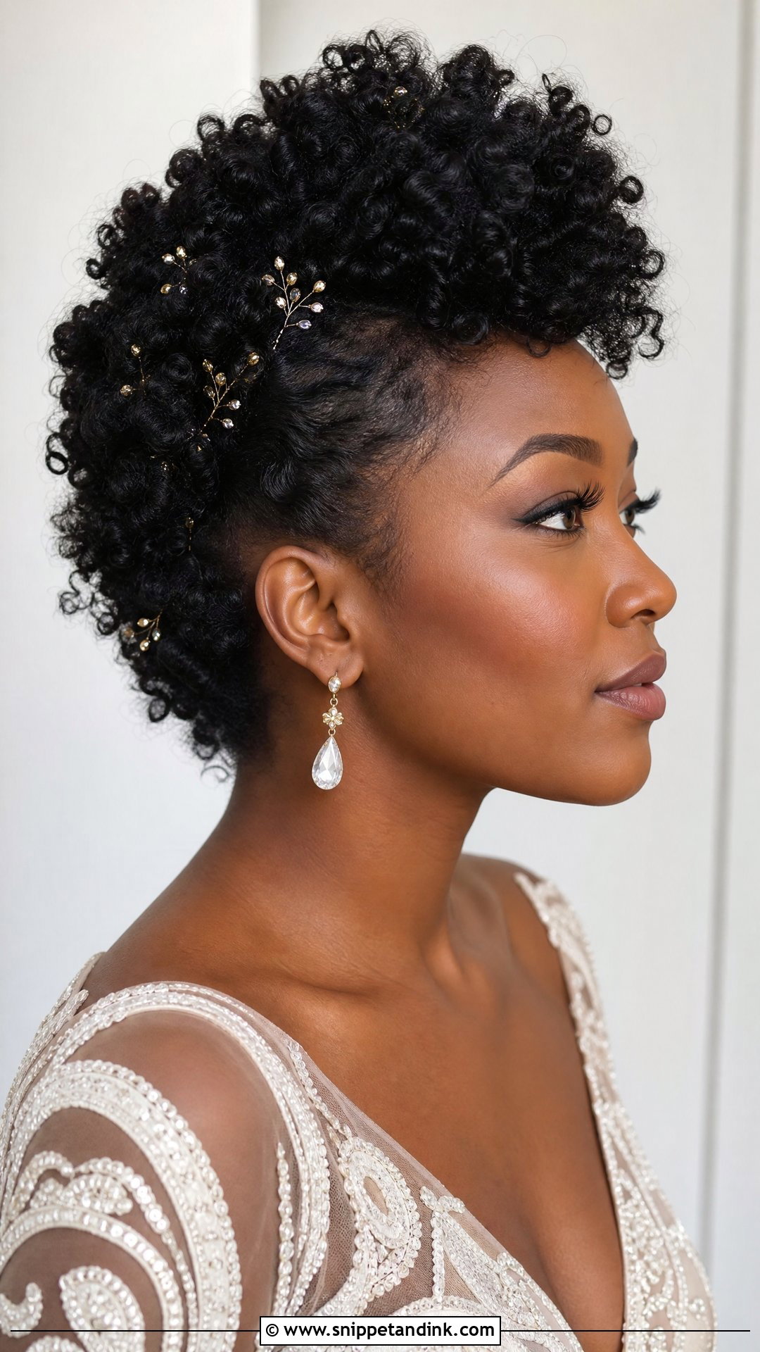 Curly Faux Hawk Updo - Snippet and Ink - 30 Natural Hair Bride Ideas