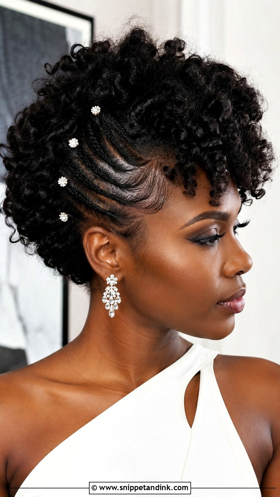Curly Faux Hawk Updo - Snippet and Ink - 20 Curly Hair for Wedding Guest Ideas