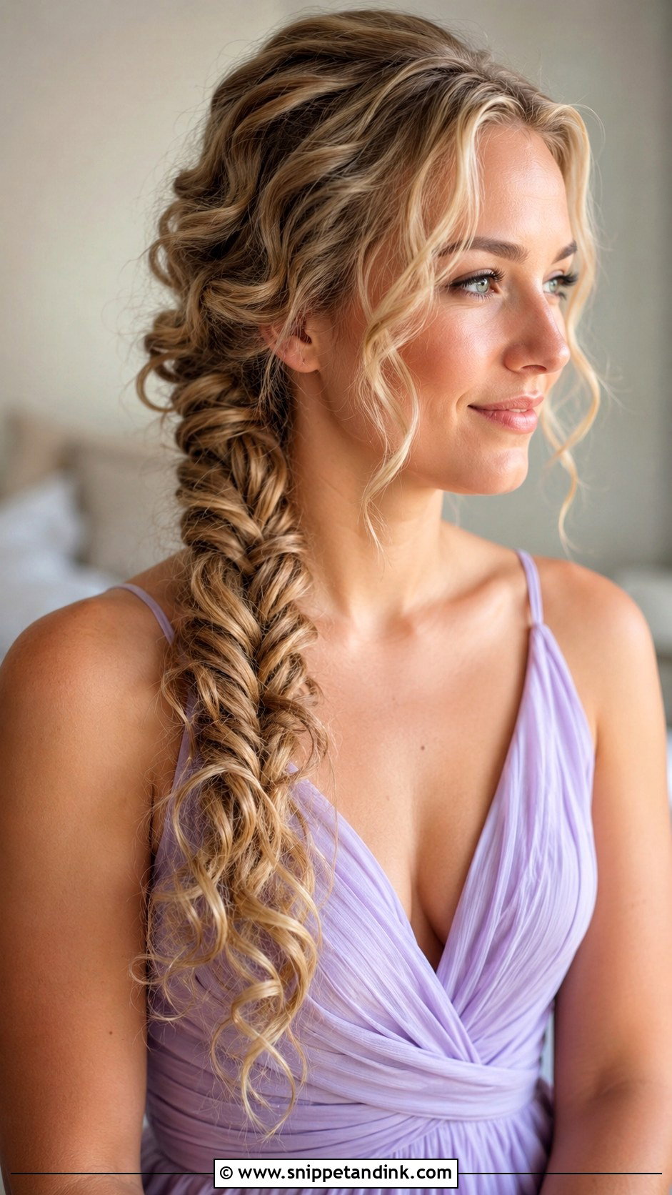 Curly Fishtail Braid Bridesmaid Hair - Snippet and Ink - 20 Curly Hairstyles for Wedding Bridesmaid