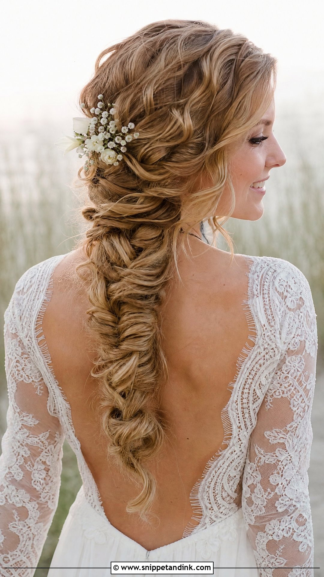 Curly Fishtail Braid Wedding Hairstyle - Snippet and Ink - 20 Natural Curls Wedding Curly Hairstyles