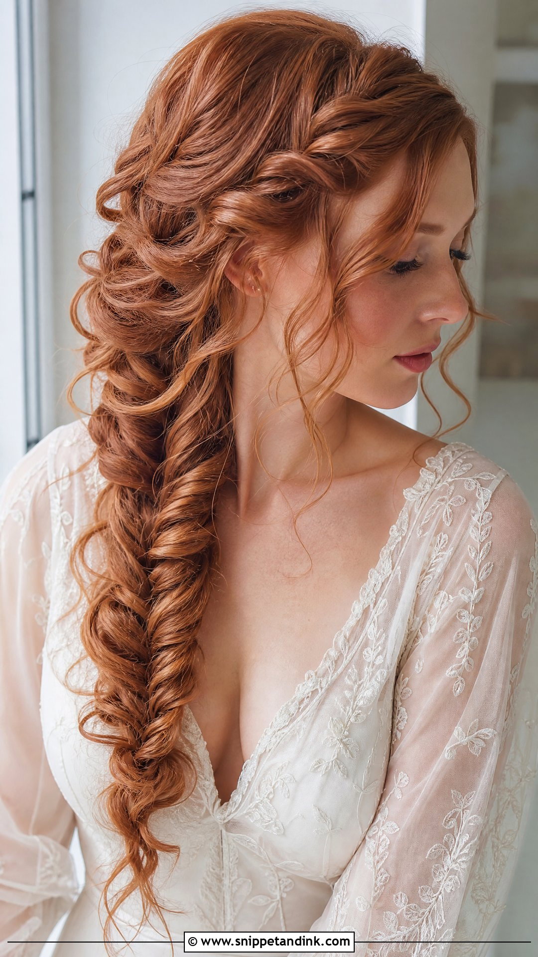 Curly Fishtail Braid Wedding Hairstyle - Snippet and Ink - 15 Curly Hair Wedding Hairstyle Ideas