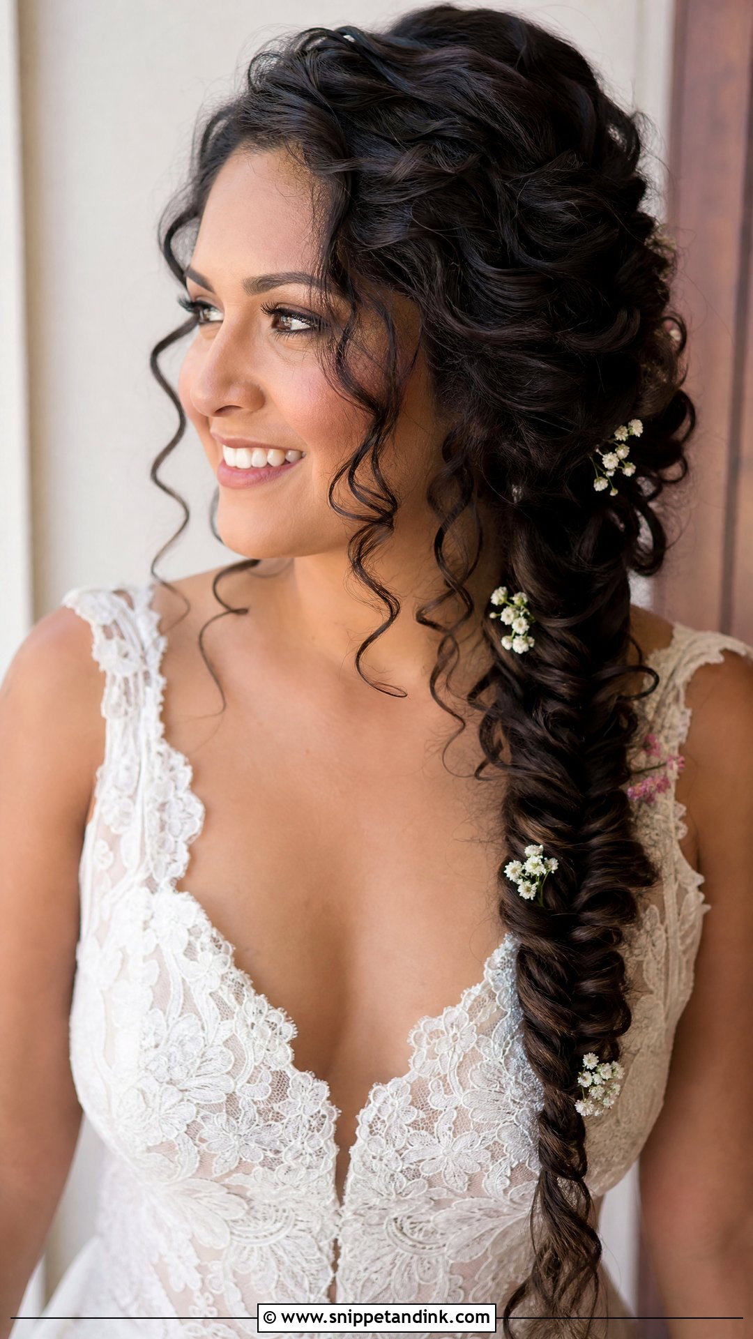 Curly Fishtail Braid Wedding Style - Snippet and Ink - 20 Naturally Curly Hair Wedding Styles
