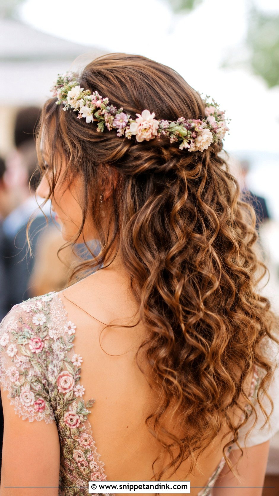 Curly Flower Crown Wedding Guest Hairstyle - Snippet and Ink - 25 Curly Hairstyles Wedding Guest