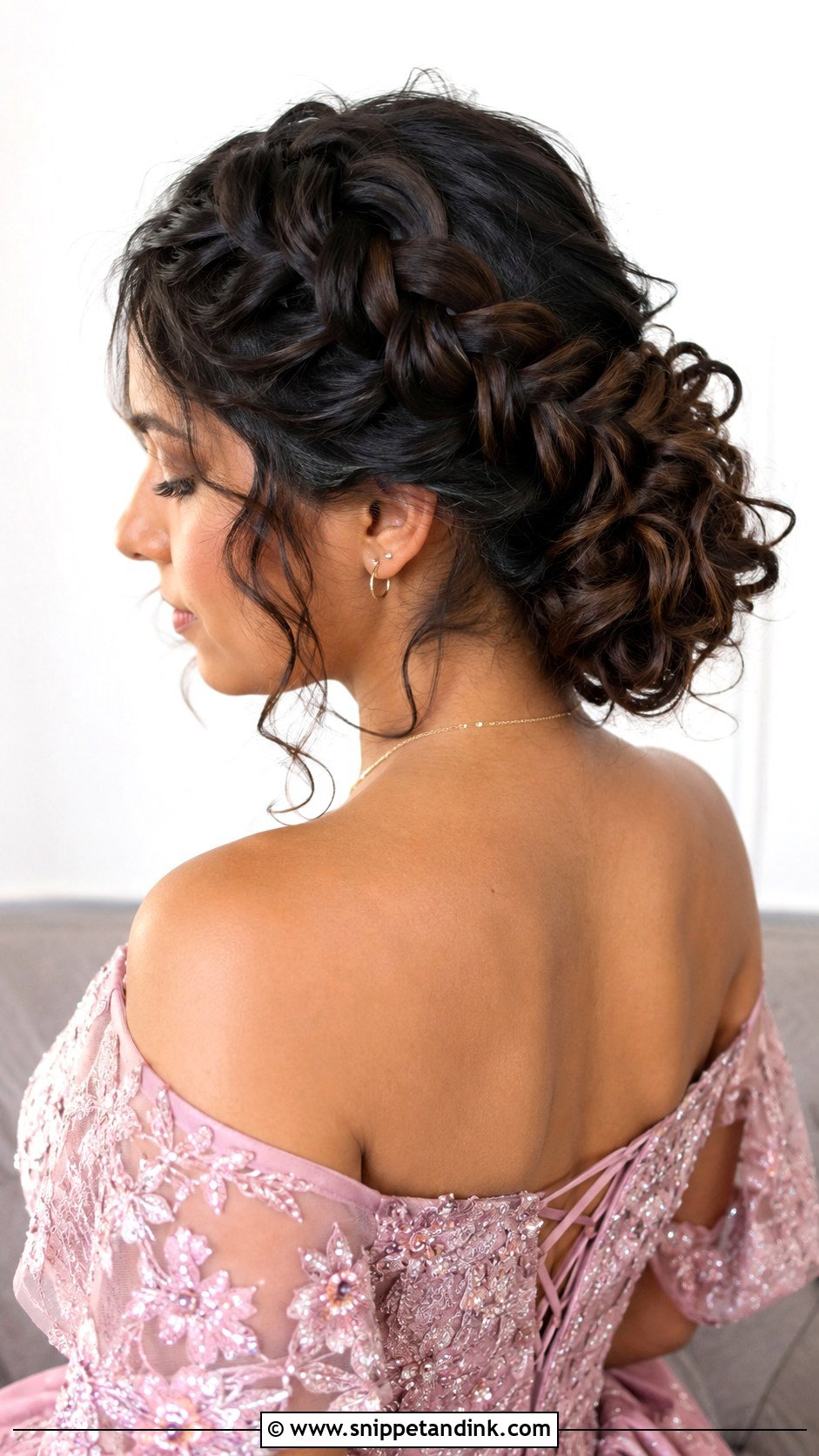 Curly French Braid Into a Bun - Snippet and Ink - 20 Wedding Guest Hair Curly Ideas