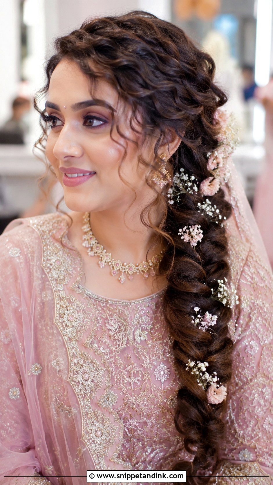 Curly Front With Side Braid - Snippet and Ink - 30 Indian Wedding Front Hairstyles