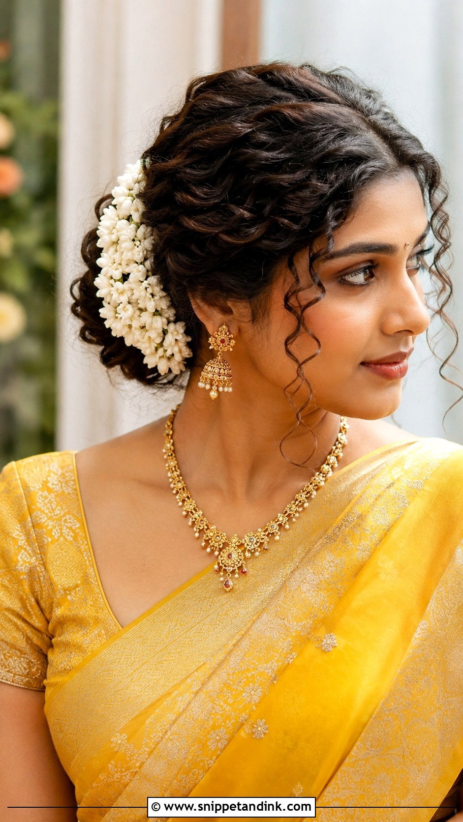 Curly Gajra Bun For Indian Wedding - Snippet and Ink - 20 Curly Hairstyles for Indian Wedding