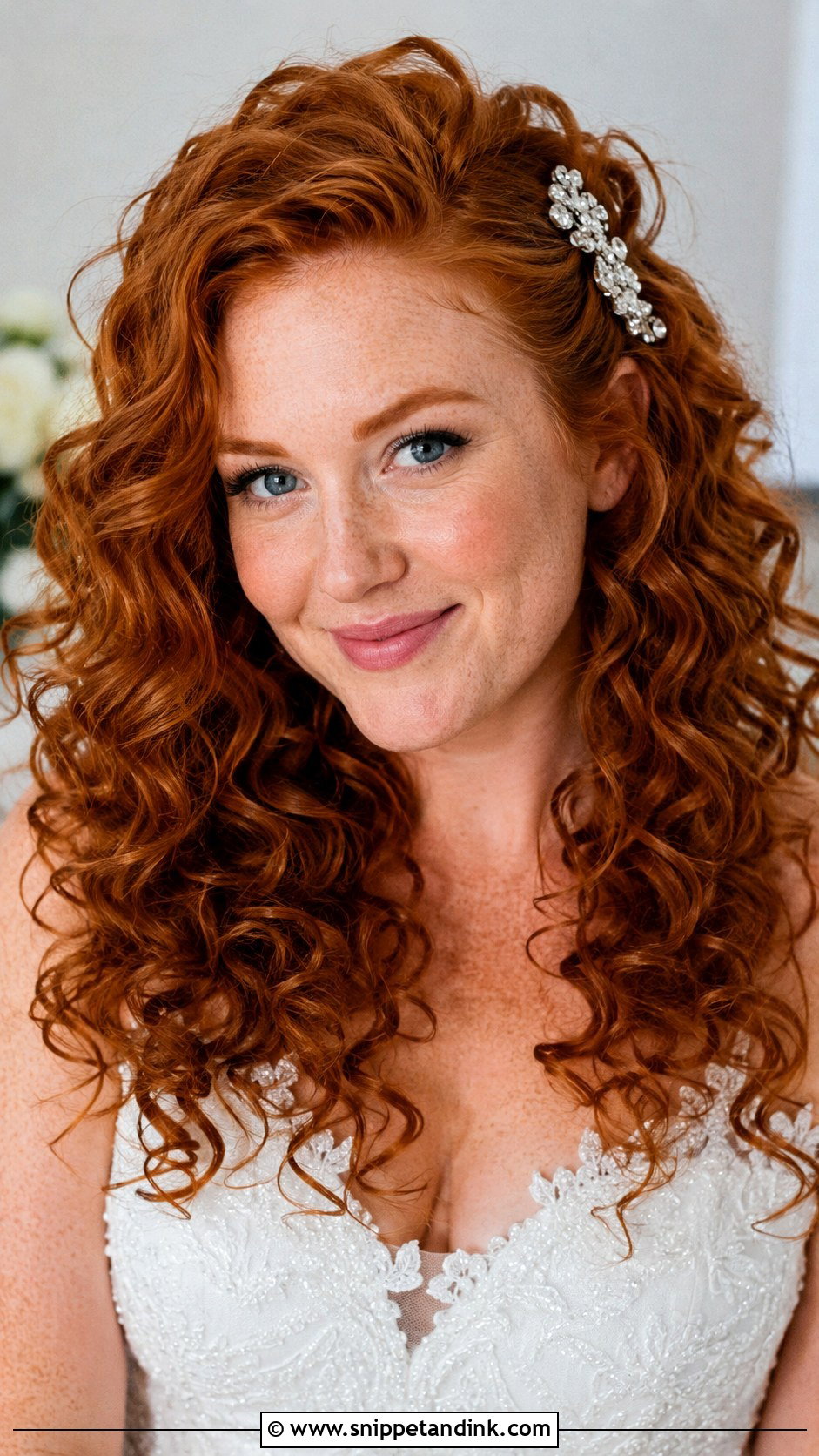 Curly Ginger Hair Down for Wedding - Snippet and Ink - 25 Ginger Wedding Hair Ideas