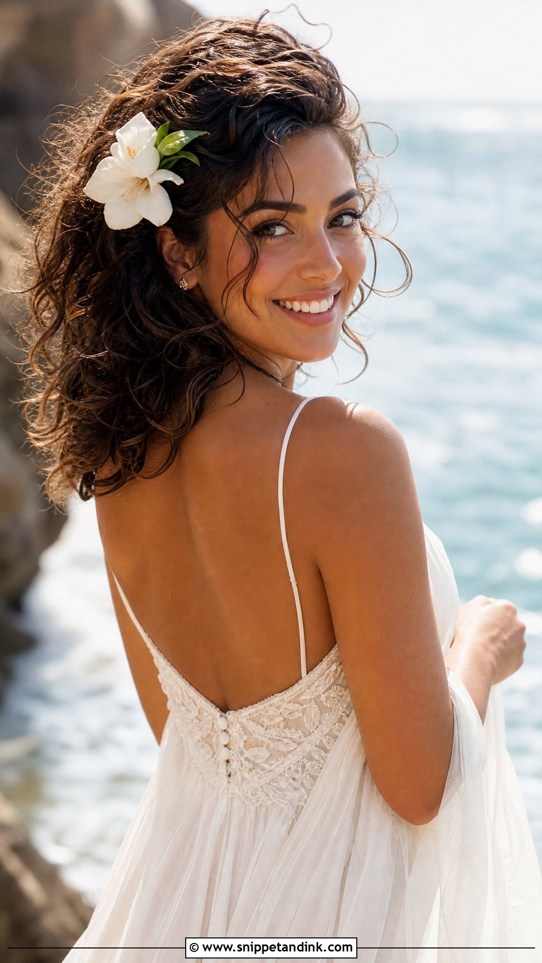 Curly Hair Beach Wedding Style - Snippet and Ink - 20 Curly Hair Bride Wedding Day Ideas