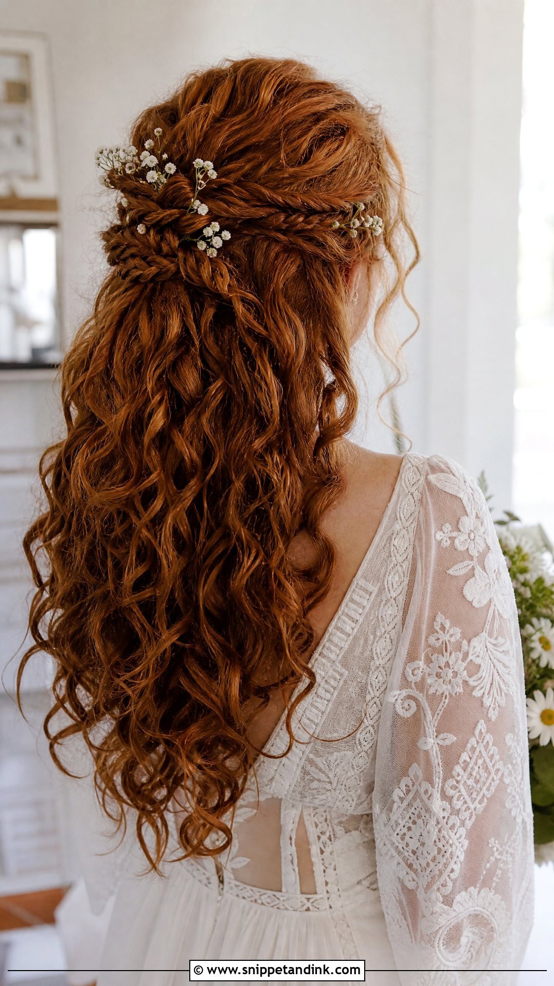 Curly Hair Boho Half Up With Braids - Snippet and Ink - 20 Curly Hair Bride Wedding Day Ideas