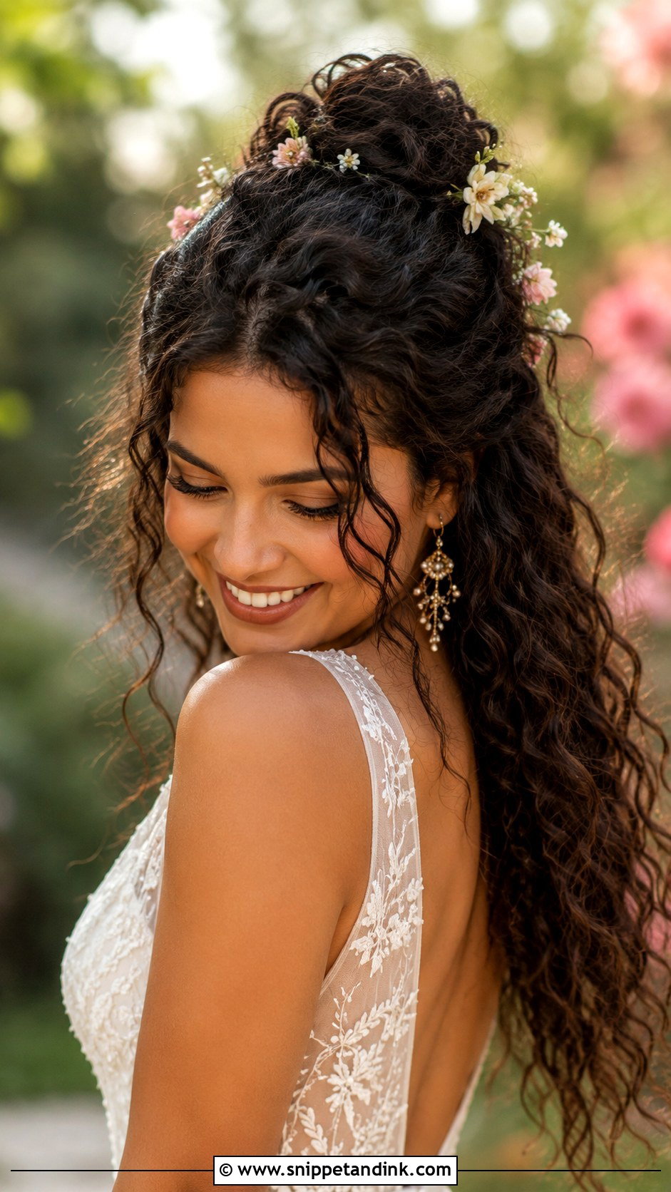 Curly Hair Boho Half Up - Snippet and Ink - 25 Boho Bride Hair Ideas