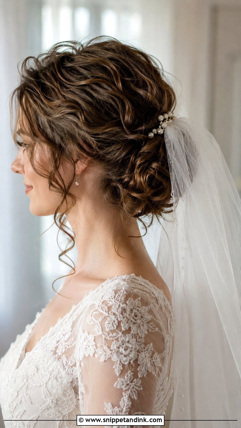 Curly Hair Bridal Bun With Veil - Snippet and Ink - 15 Natural Curly Hair Bridal Hairstyles