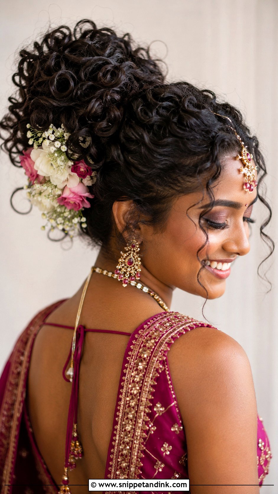Curly Hair Bridal Bun - Snippet and Ink - 20 Indian Bridal Hair Styling Ideas