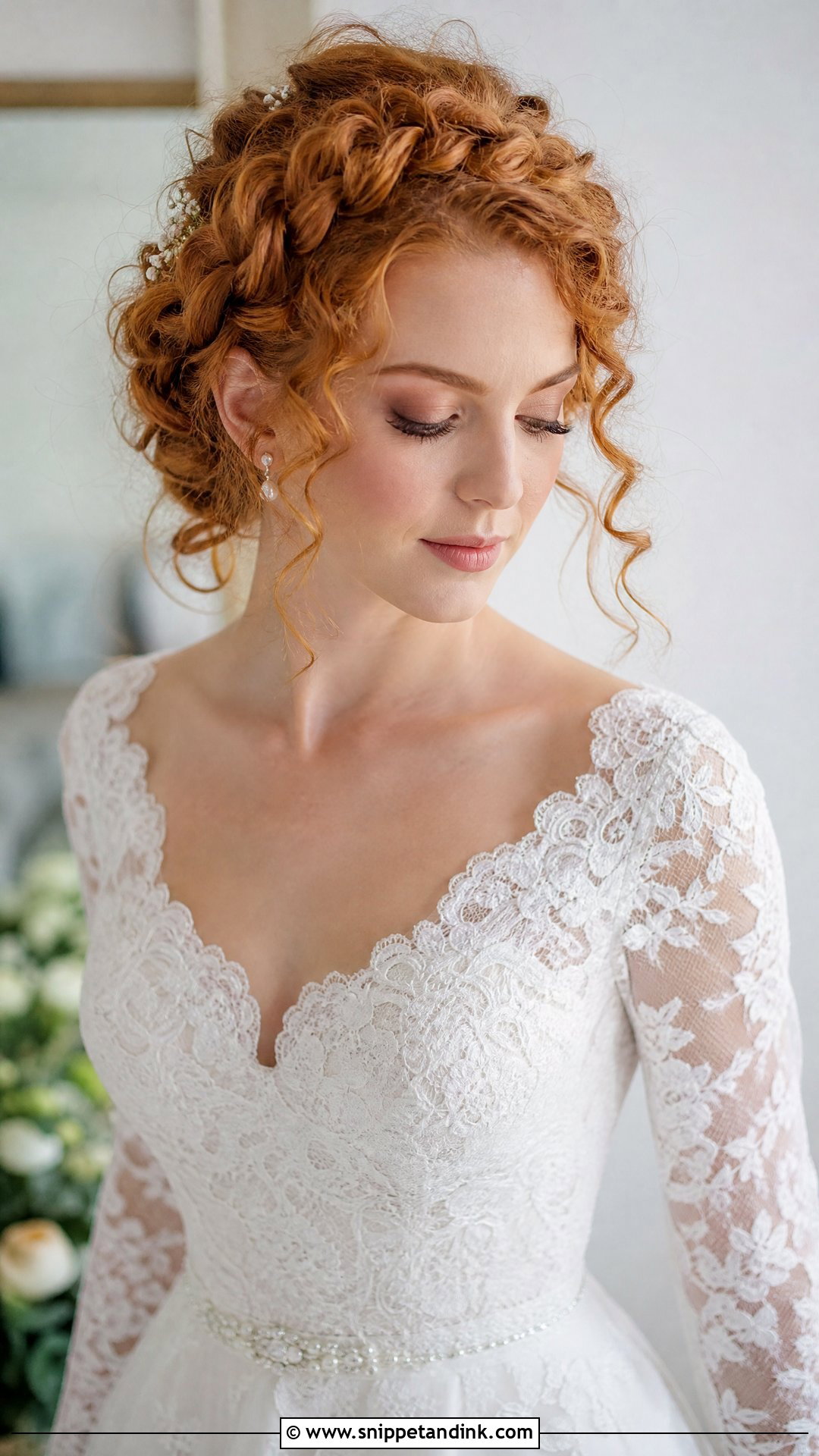 Curly Hair Bridal Crown Braid Updo - Snippet and Ink - 15 Curly Hair Bridal Updo Ideas
