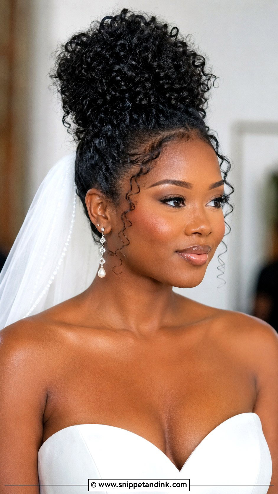 Curly Hair Bridal High Bun - Snippet and Ink - 15 Natural Curly Hair Bridal Hairstyles