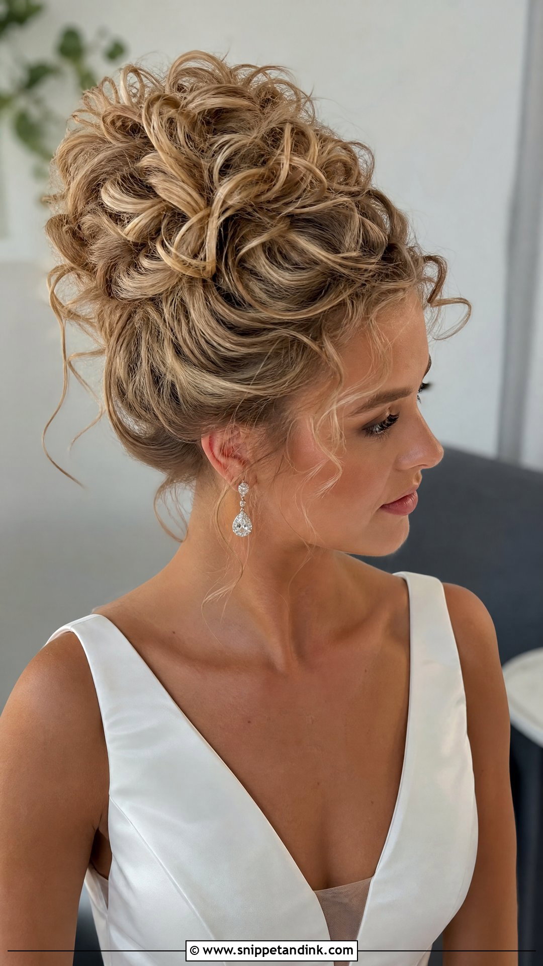 Curly Hair Bridal High Bun - Snippet and Ink - 15 Curly Hair Bridal Updo Ideas