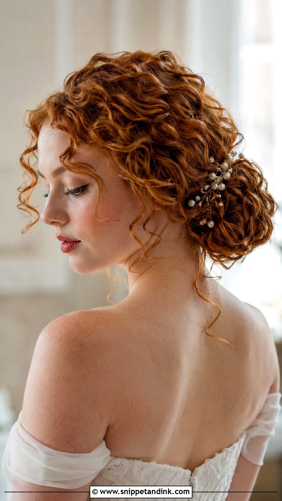 Curly Hair Bridal Low Bun - Snippet and Ink - 15 Natural Curly Hair Bridal Hairstyles