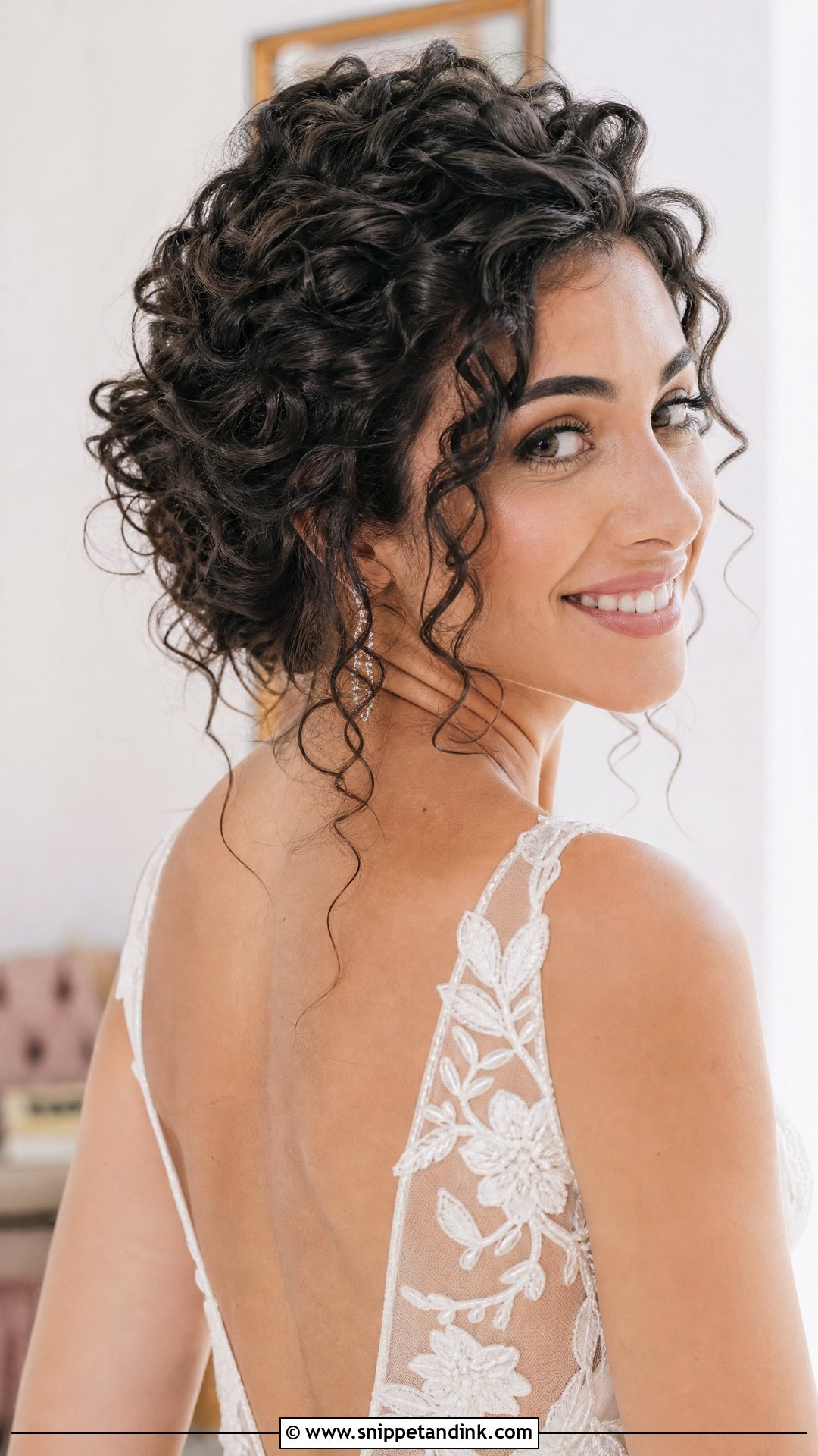 Curly Hair Bridal Messy Updo - Snippet and Ink - 15 Curly Hair Bridal Updo Ideas