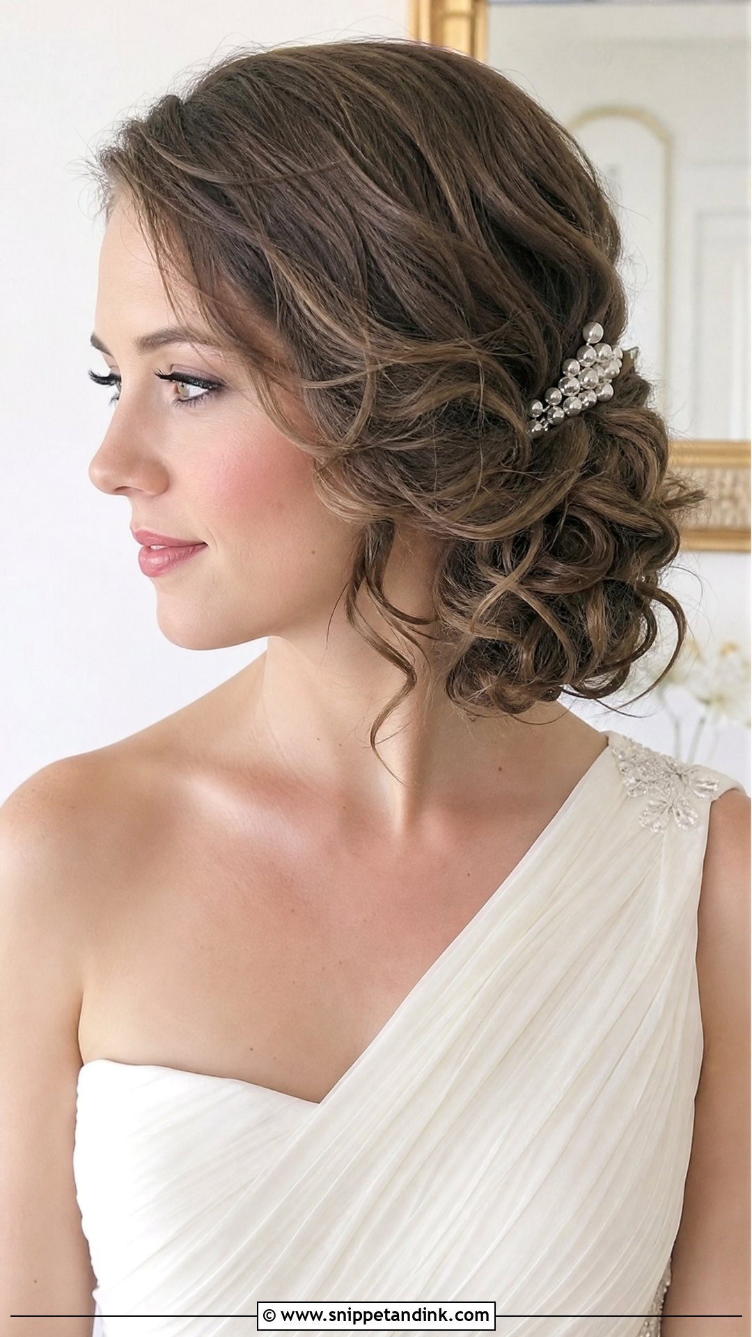 Curly Hair Bridal Side Bun - Snippet and Ink - 15 Curly Hair Bridal Updo Ideas