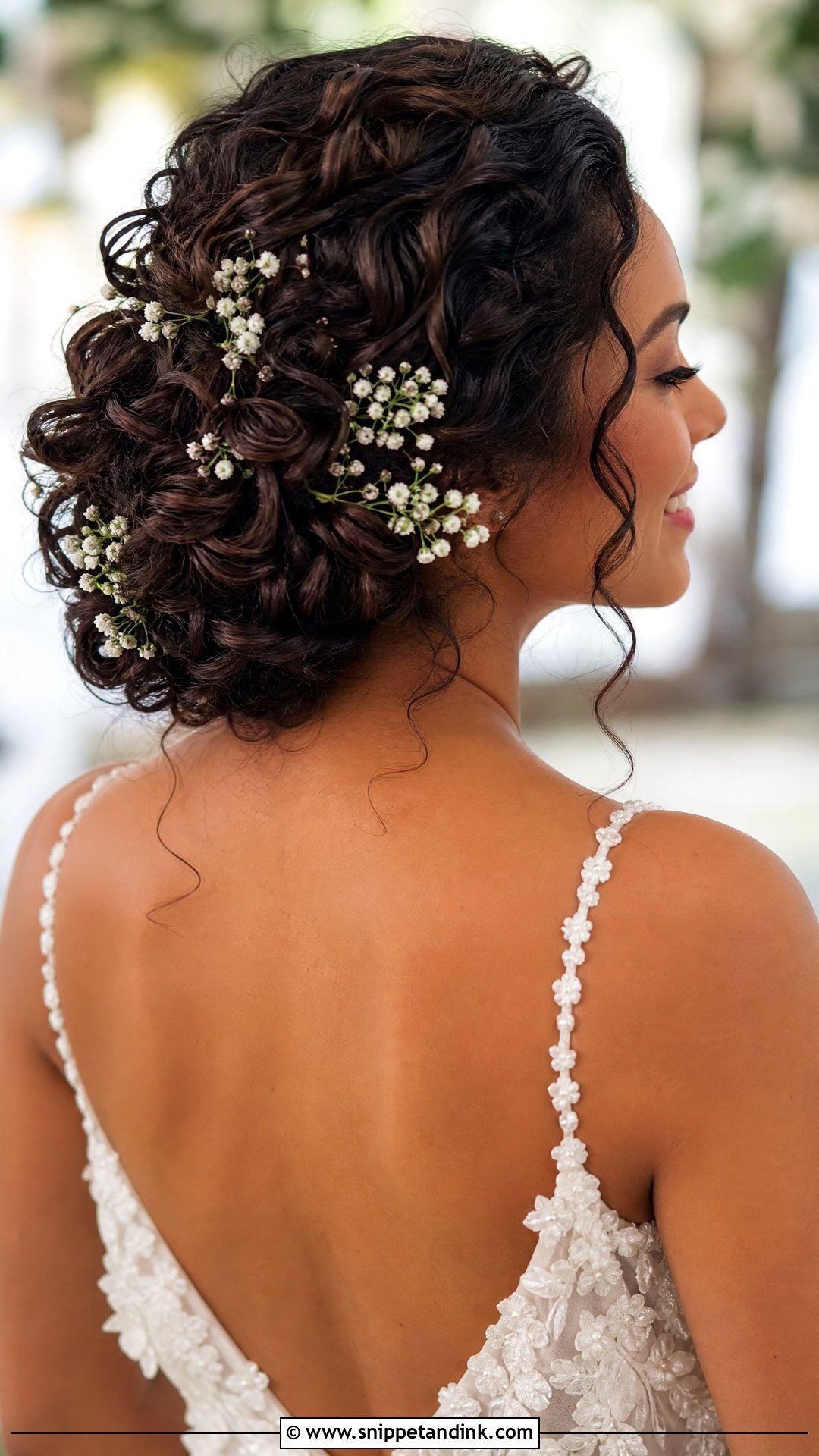 Curly Hair Bridal Updo With Flowers - Snippet and Ink - 15 Curly Hair Bridal Updo Ideas