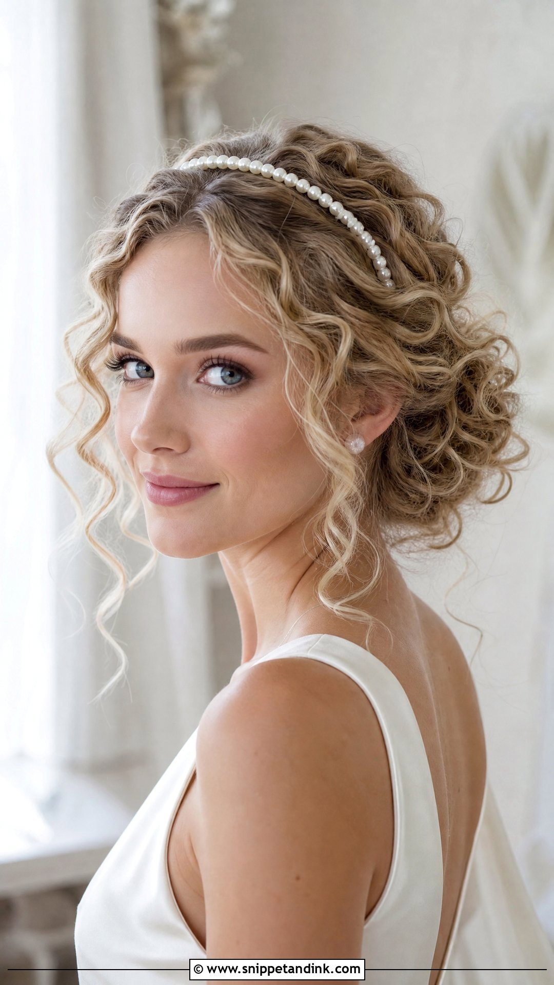 Curly Hair Bridal Updo With Headband - Snippet and Ink - 15 Curly Hair Bridal Updo Ideas