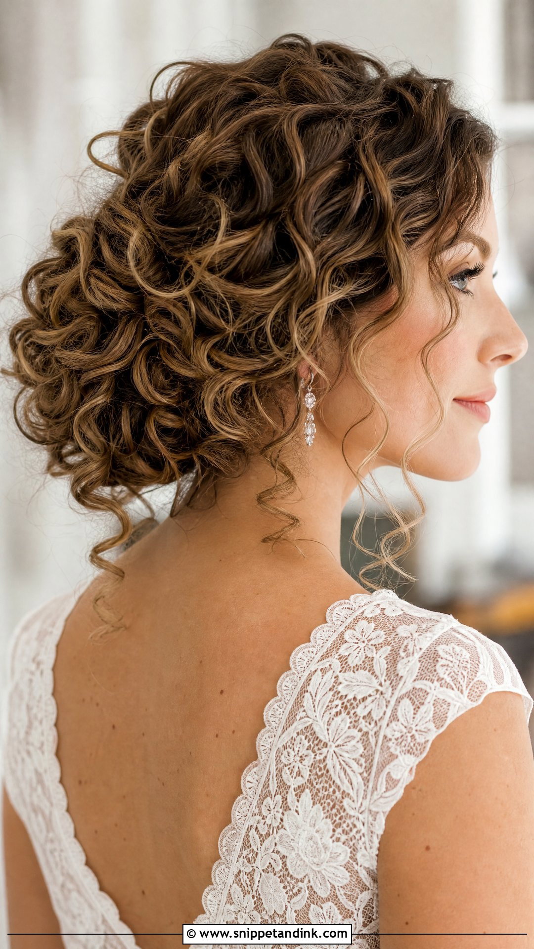 Curly Hair Bridal Updo With Tendrils - Snippet and Ink - 15 Curly Hair Bridal Updo Ideas