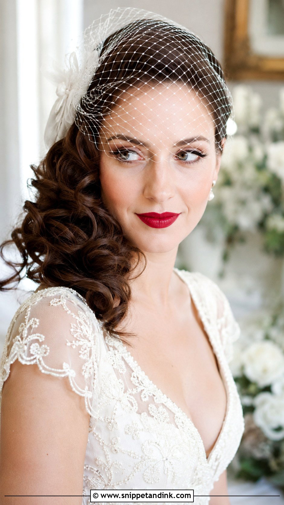 Curly Hair Bride with Birdcage Veil - Snippet and Ink - 30 Curly Hair Bride Ideas