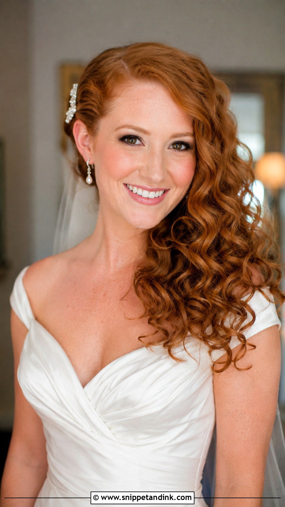 Curly Hair Bride with Deep Side Part - Snippet and Ink - 30 Curly Hair Bride Ideas