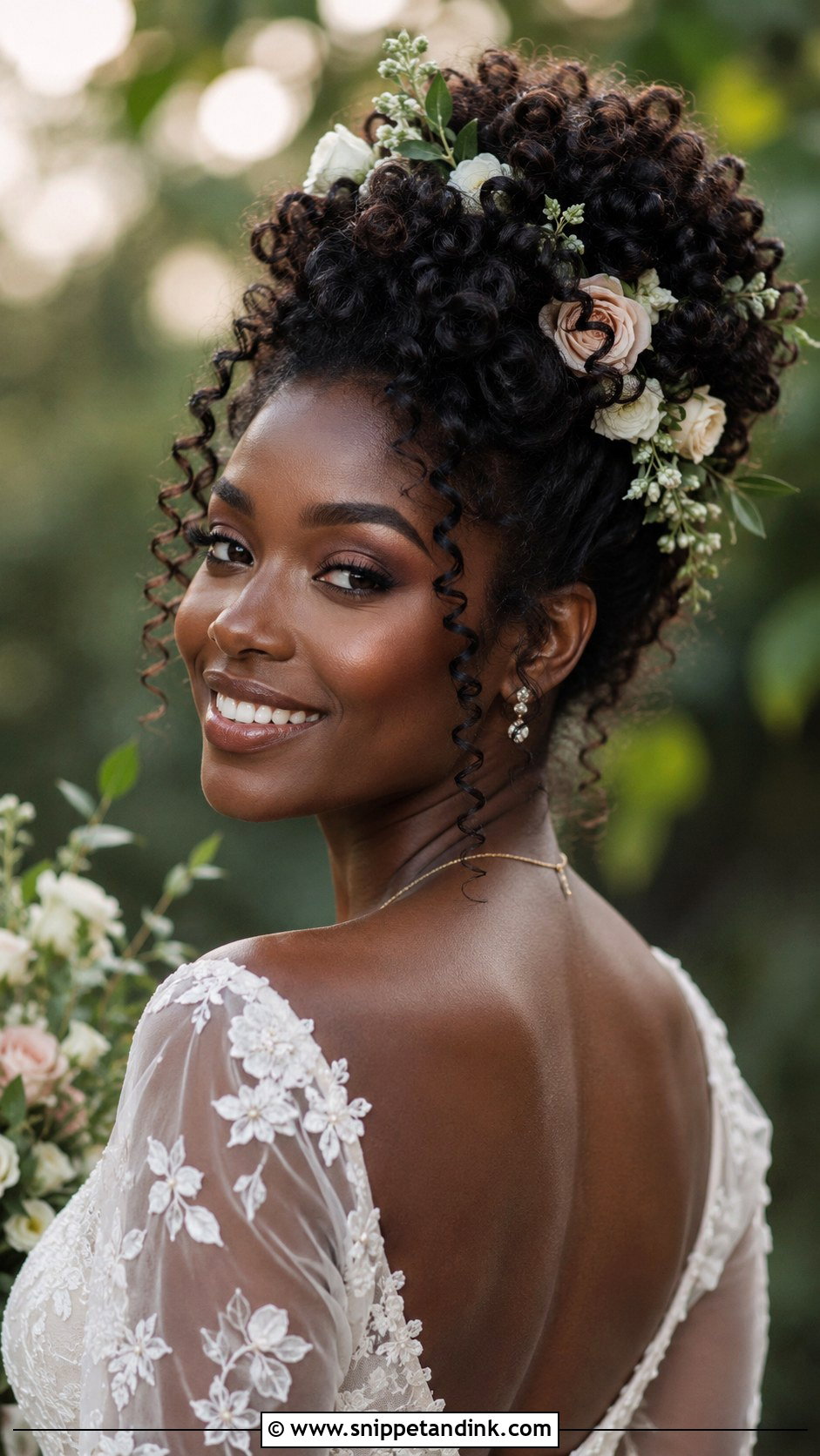 Curly Hair Bride with Floral Updo - Snippet and Ink - 30 Curly Hair Bride Ideas