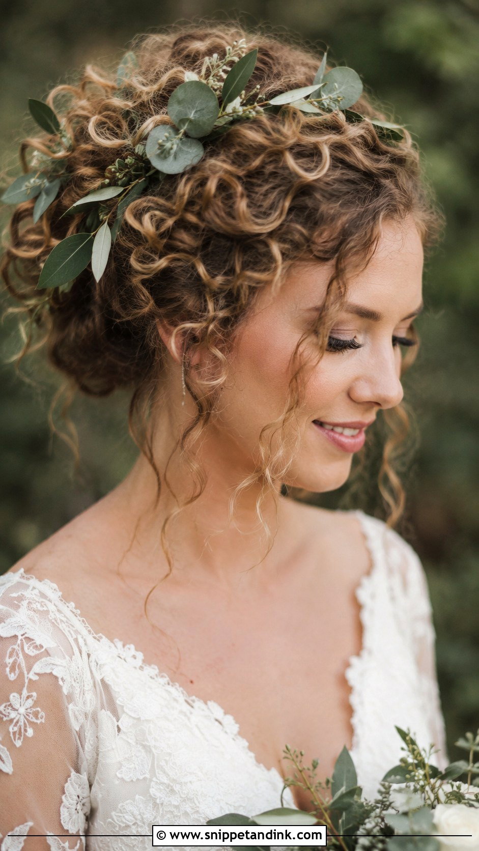 Curly Hair Bride with Greenery - Snippet and Ink - 30 Curly Hair Bride Ideas