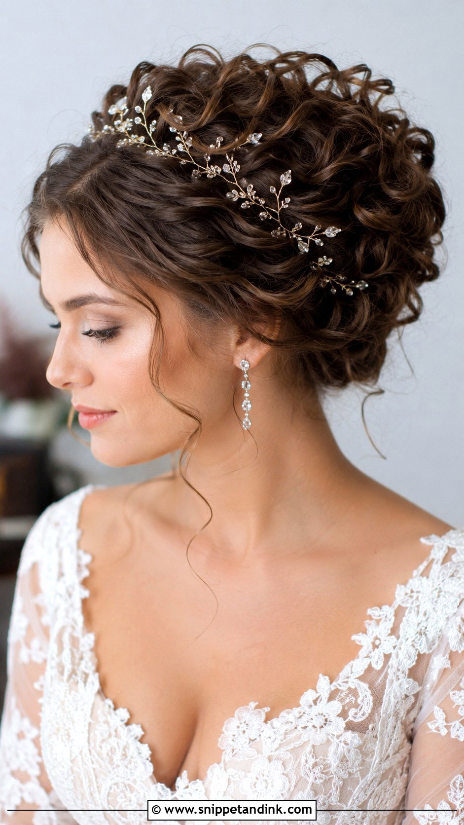 Curly Hair Bride with Hair Vine - Snippet and Ink - 30 Curly Hair Bride Ideas