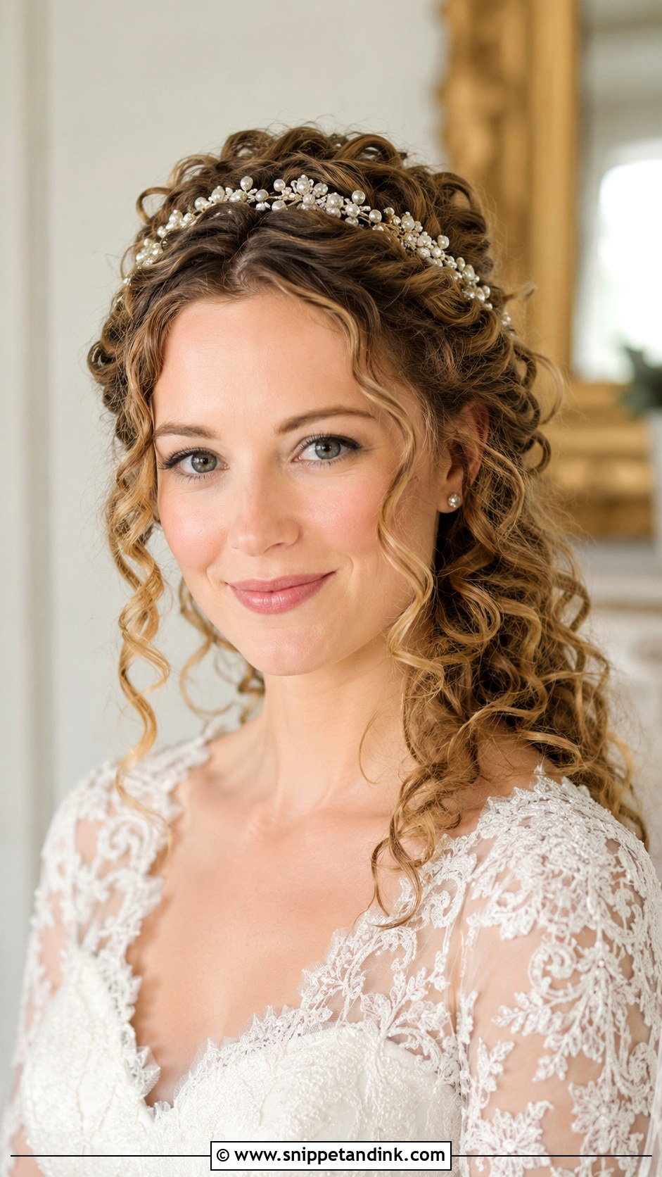 Curly Hair Bride with Headband - Snippet and Ink - 30 Curly Hair Bride Ideas