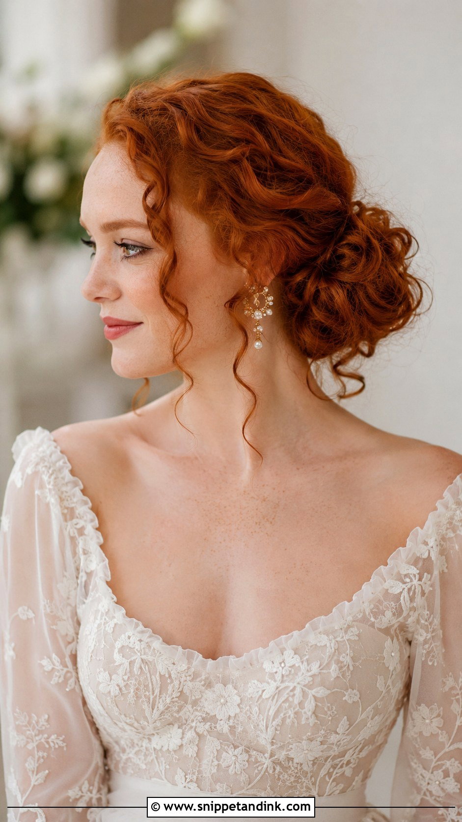 Curly Hair Bride with Low Side Bun - Snippet and Ink - 30 Curly Hair Bride Ideas
