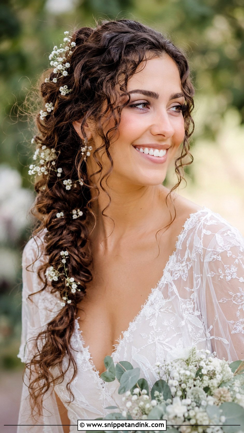 Curly Hair Bride with Side Braid - Snippet and Ink - 30 Curly Hair Bride Ideas