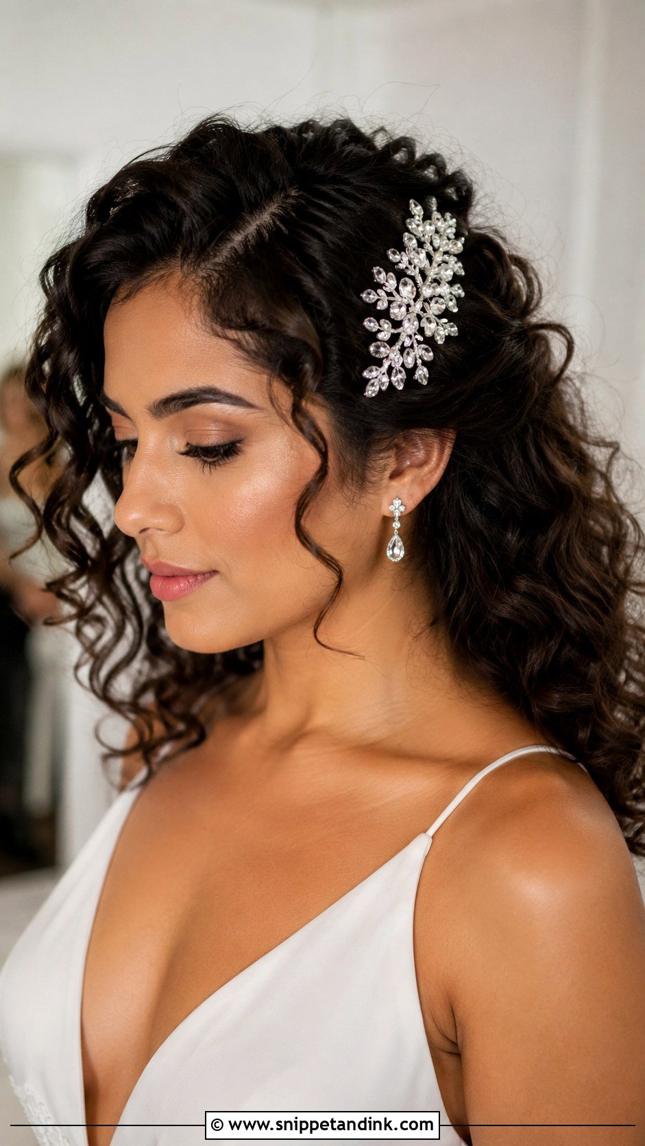 Curly Hair Bride with Statement Hairpin - Snippet and Ink - 30 Curly Hair Bride Ideas