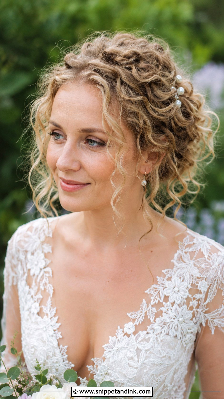 Curly Hair Bride with Tousled Updo - Snippet and Ink - 30 Curly Hair Bride Ideas